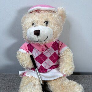 Walmart Golfer Girl Teddy Bear Stuffed Animal Plush Toy Pink Argyle Sweater